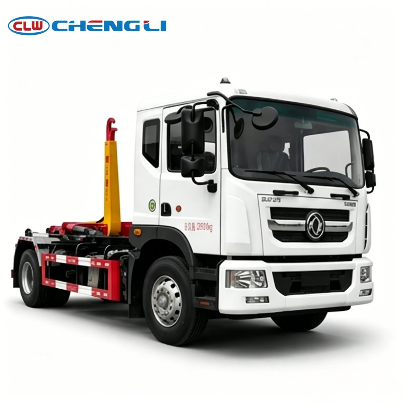 Dongfeng 18T hook-lift truck, front three-quarter view