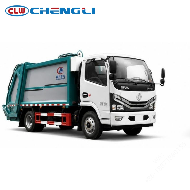 Dongfeng 7.36T compactor truck, cab and enclosed body from another angle