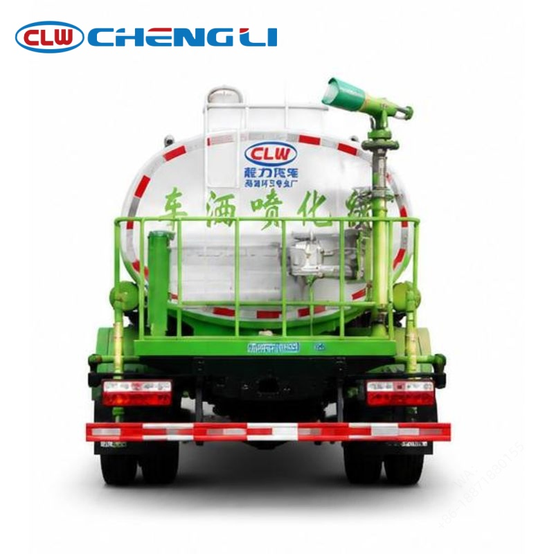 Dongfeng 7.36T sprinkler truck, rear view of tank and spray equipment